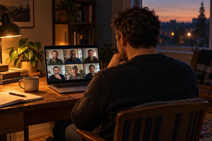 Vater nimmt zu Hause am Online-Vaterkreis teil